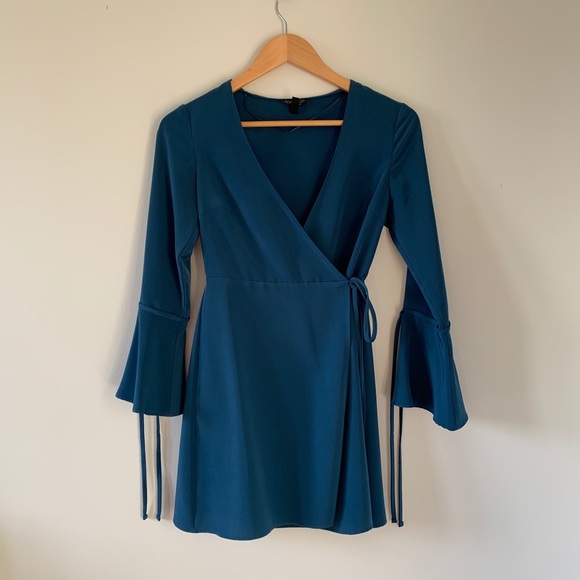 TOPSHOP Blue Wrap Dress - Picture 1 of 2